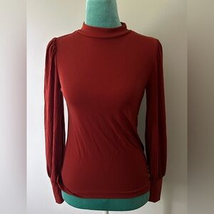 Ann Taylor Factory Red Puff Sleeve Fitted Blouse